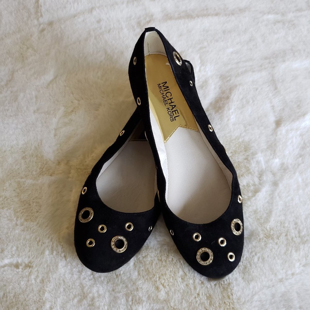 MICHAEL Michael Kors Black and Gold Circle Flats